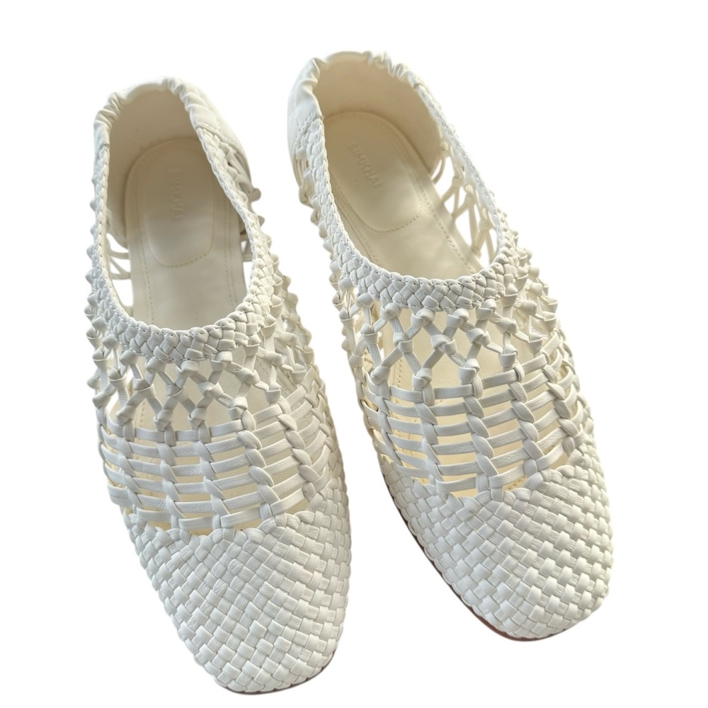 SIMKHAI Eden Woven Leather Ballet Flats Ivory Almond Toe Size 41 US 10.5 NIB